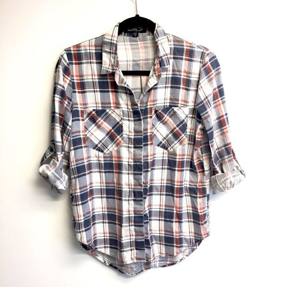 VELVET HEART Plaid Button Front Blouse White S - Picture 2 of 7